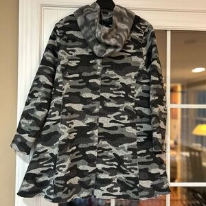 Damee Hooded Jacket Coat Sweater Knit Brushed Fleece Grey Black Camouflage READ
